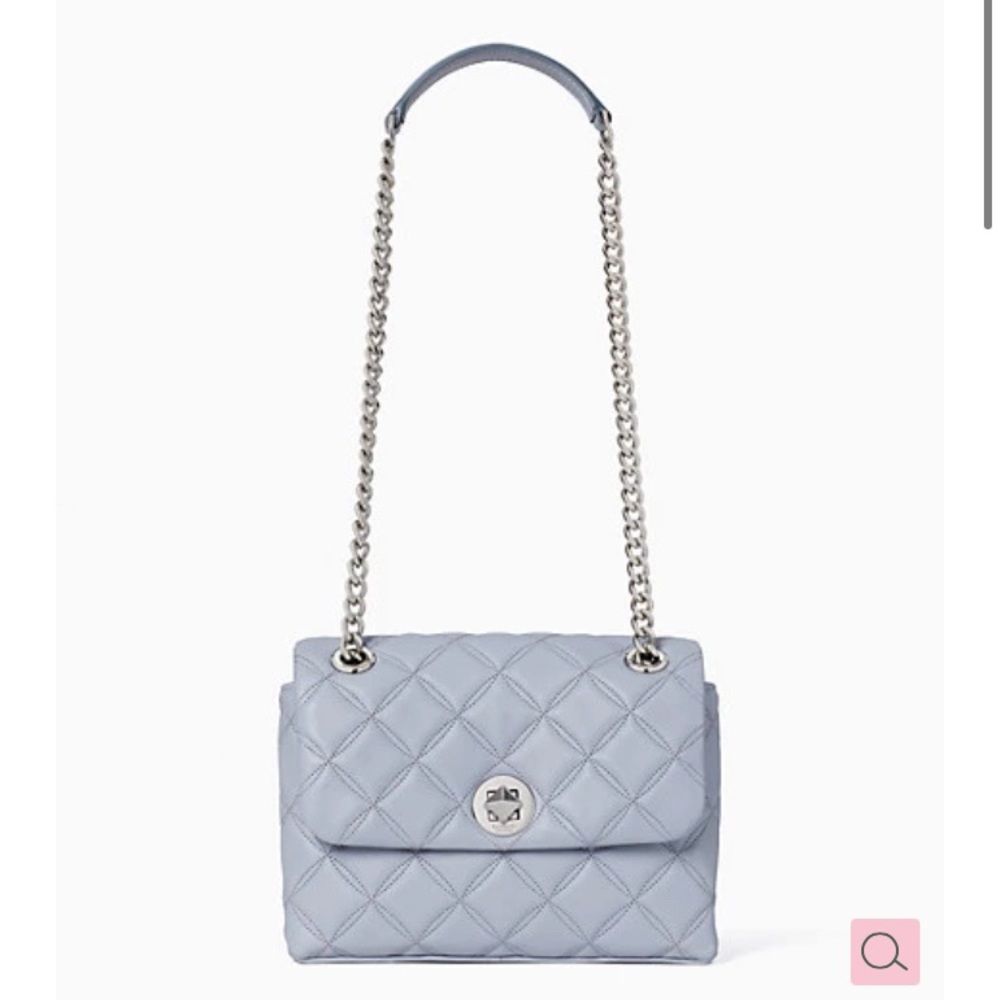 Kate Spade blue shoulder bag small flap frosted blue quilt silver chain
